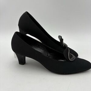 Thom McAn Women's Black Fabric Pumps Size 7.5‎ M Vintage Dress Heels
